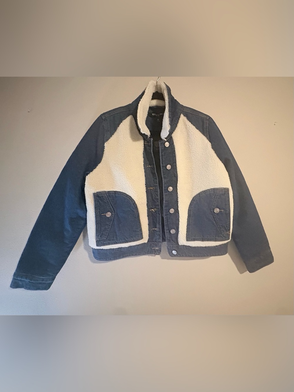 Baccini Navy and Cream Sherpa-Trim Denim Jacket